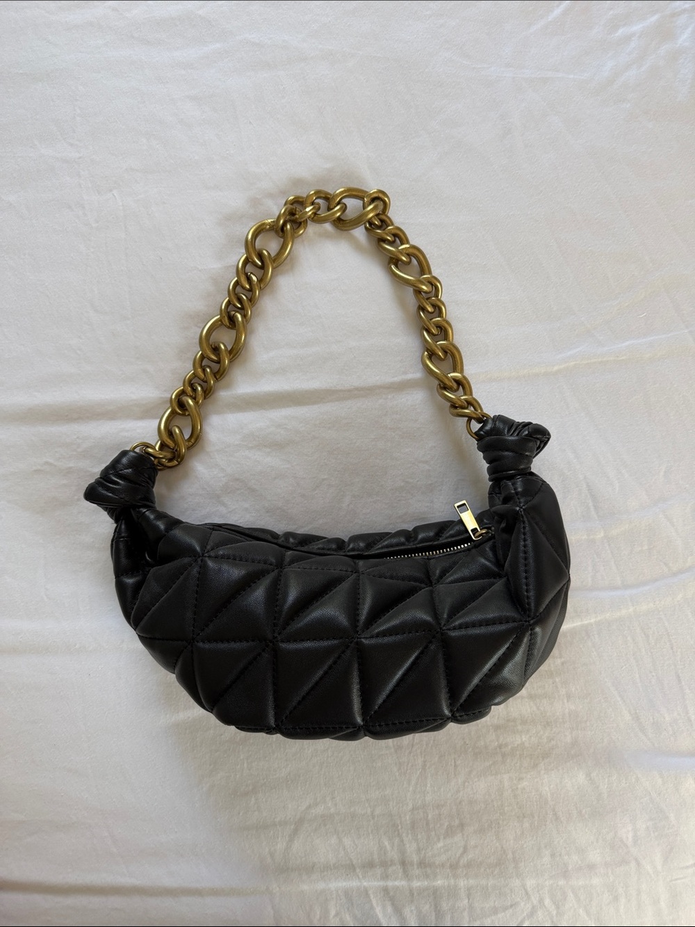 Zara Black Quilted Shoulder Bag with Gold Chain Handle